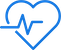 Blue heart icon with an EKG line running through it, symbolizing health or medical care.