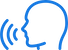 Blue icon of a head in profile with sound waves emanating from the mouth, indicating speech or audio communication.