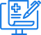 Blue icon of a computer screen with a form and a pencil, indicating online form filling or document editing.
