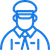 Outlined icon of a person wearing medical scrubs, a surgical mask, and a head cap, representing a healthcare professional.