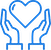 Blue icon of two hands cupping a heart.