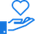Blue icon of an open hand with a heart above it, symbolizing care and support.