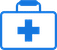 Blue first aid kit with a white cross on the front.
