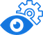 An icon of a blue eye with a gear in the background, representing vision technology or settings.