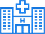 Icon of a blue hospital building with a cross on the top center and an "H" above the entrance.