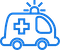 Blue ambulance icon with a medical cross on the side and a light on top.