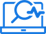 Blue icon of a laptop with a magnifying glass and a plus symbol on the screen, indicating search or zoom in.