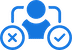 Icon of a person with a red X button on the left and a green checkmark button on the right.