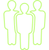 Three simple, green, human-like outline figures standing next to each other.