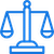 Blue icon of balanced scales, symbolizing fairness, justice, or law.