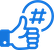 Blue thumbs-up icon with a hashtag symbol above the thumb.