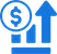 Blue icon of a rising bar chart with a dollar symbol, indicating financial growth or increase in profits.