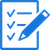 Blue icon showing a clipboard with a checklist and a pencil, indicating tasks or notes being marked off.