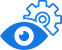 Blue eye icon with a gear symbol positioned above the top-right part of the eye, indicating vision or settings.