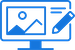 Icon of a computer screen displaying a landscape image and a pencil, symbolizing photo editing.