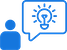 Icon of a person standing next to a speech bubble, which contains an image of a light bulb with rays around it.