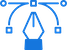 Blue graphic design tool icon with a pen nib and curved lines representing Bézier curves.