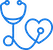 Blue stethoscope icon with the tubing forming a heart shape on the right side.