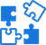 Three blue interlocking puzzle pieces connected together, each piece featuring different symbols on them.