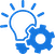 Icon of a blue light bulb and a gear, representing innovation or idea generation in technology or mechanics.