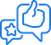 Blue icon of two overlapping chat bubbles, one with a thumbs-up symbol and the other with a star symbol.
