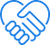 Two hands in a handshake forming the shape of a heart, depicted in blue outline.