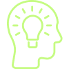 Outline of a human head with a light bulb inside, symbolizing a bright idea or innovative thinking.