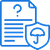 Blue icon of a document with a shield bearing a question mark and a tree, symbolizing data protection and insurance.