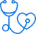 Blue stethoscope icon with the tube forming a heart shape on the right side.
