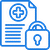 Icon of a blue document with a target symbol, accompanied by a locked padlock, indicating secure content.
