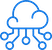 Blue cloud icon with circuit lines extending downward, symbolizing cloud computing and technology integration.