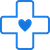 A blue medical cross icon with a heart in the center.