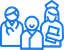 Blue icon of three people, two larger figures on the left and right, with a smaller figure in the center.