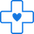A blue medical cross with a heart in the center, representing healthcare and medical services.