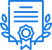 Blue emblem featuring horizontal lines, a wreath, and a ribbon with a circular element at the bottom.