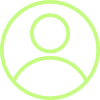 A green outline of a generic user icon with a circle for a head and a half-circle for a body on a transparent background.