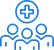 Icon of three people figures below a medical cross symbol, indicating healthcare or medical team.