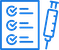 Blue icon of a checklist with three checked items and a pen beside the list.