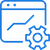Icon of a web browser window with an upward trending graph and a gear in front, indicating web or data analytics.