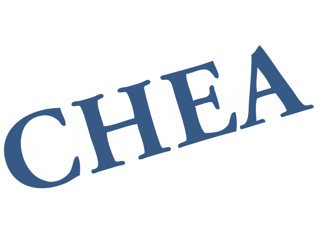 CHEA logo with blue letters on a white background.