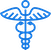 Blue caduceus symbol with two snakes wrapped around a winged staff, commonly associated with medicine and healthcare.