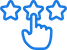 A thumbs up icon surrounded by three stars, all in blue.