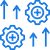 Blue gears and upward arrows symbolizing progress, improvement, or process optimization.