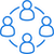Four blue user icons connected in a circular network using lines, representing a collaborative or networking concept.
