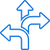 Blue icon of three arrows pointing in different directions: up, left, and right.