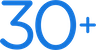 The image shows the number "30+" in bold blue text on a transparent background.