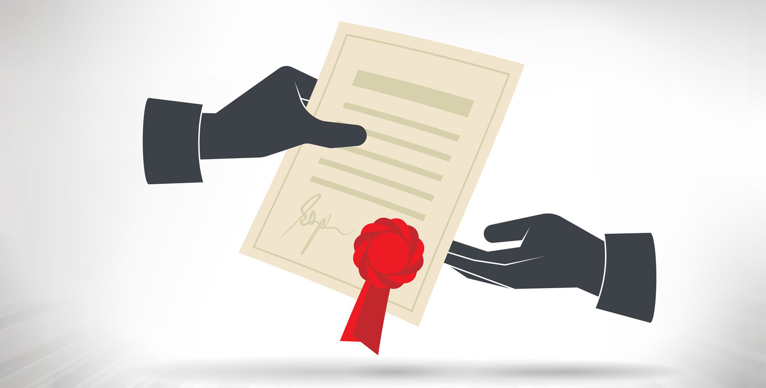 Receiving Diploma. One hand giving diploma to another hand