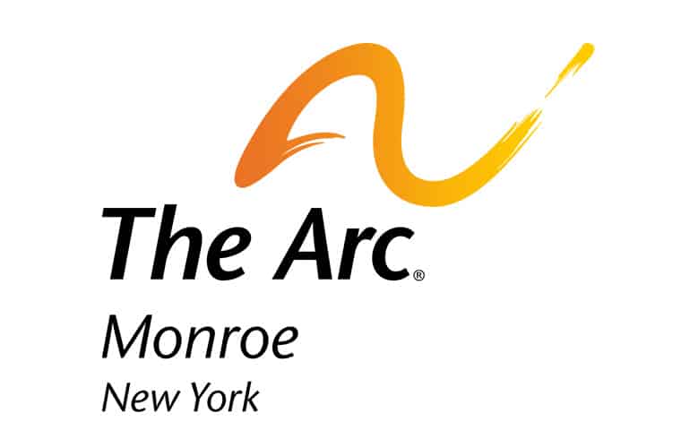 Logo of The Arc Monroe, New York, with a stylized orange and yellow arc above the text.