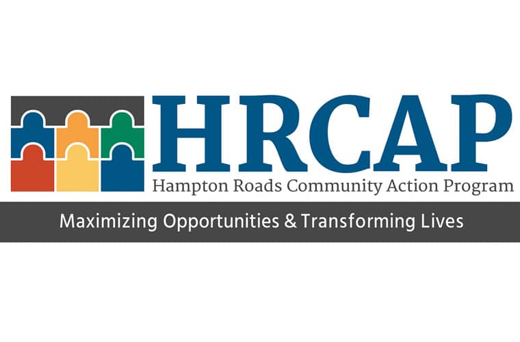HRCAP logo with colored puzzle pieces, text "Hampton Roads Community Action Program," and motto "Maximizing Opportunities & Transforming Lives.
