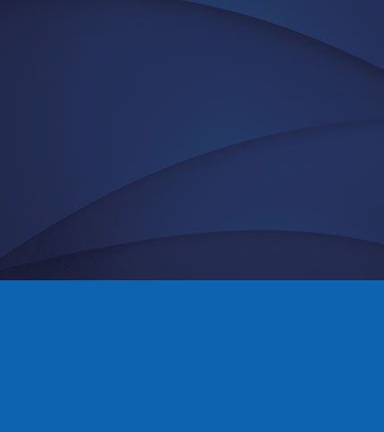 Abstract image with dark blue curving shapes overlapping on a gradient background, and a solid bright blue bar at the bottom.